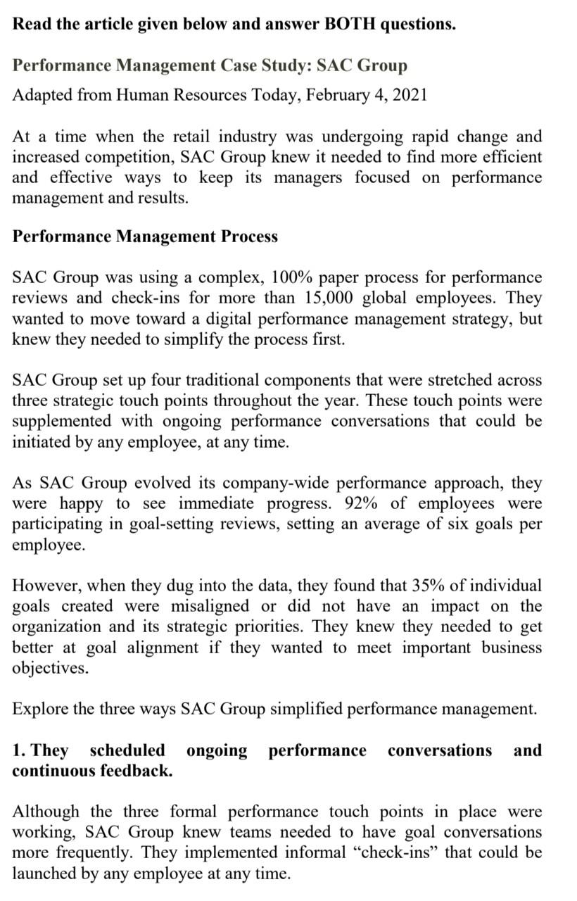 Read the article given below and answer BOTH