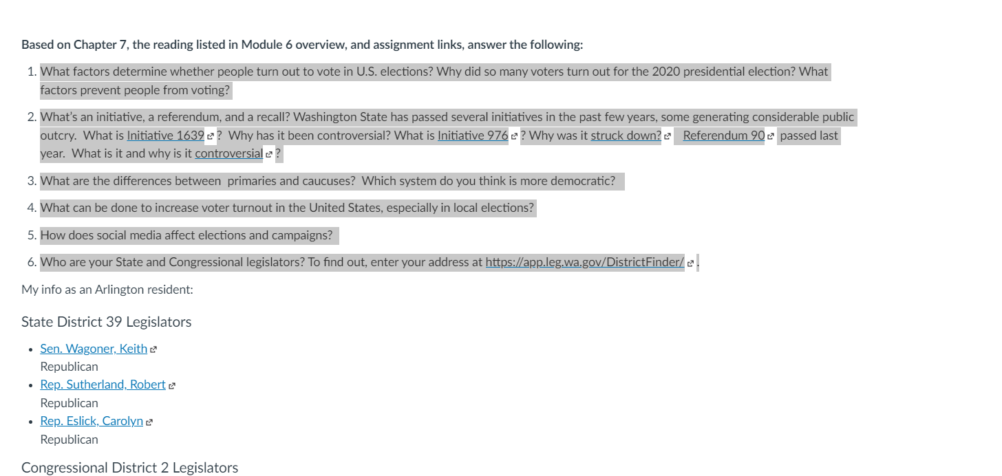 Based on Chapter 7, the reading listed in Module