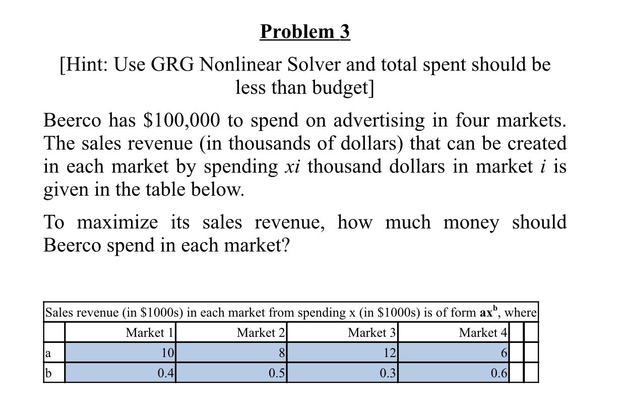 Please use in excel and show your steps! Problem