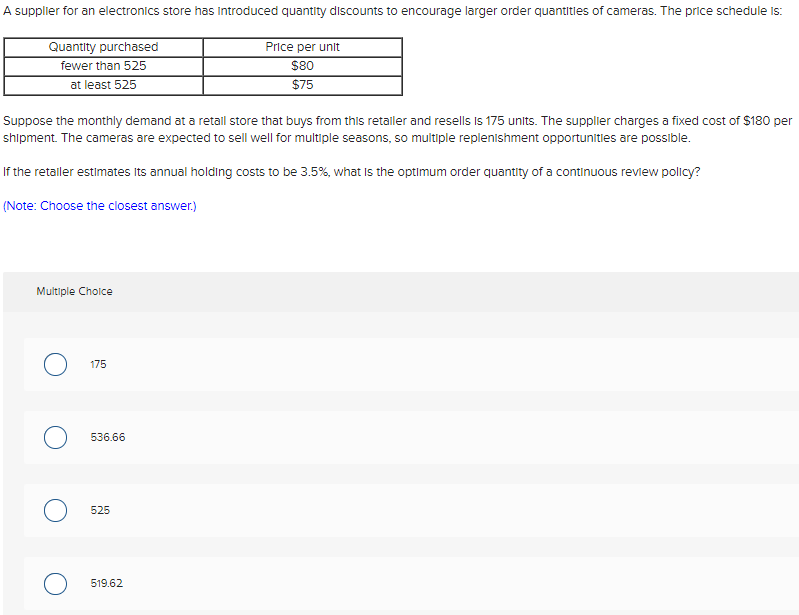 A supplier for an electronics store has