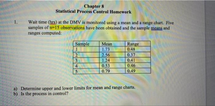 Chapter 8 Statistical Process Control Homework 1.