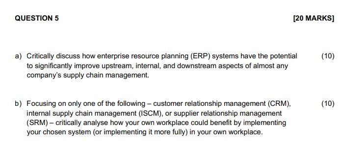 QUESTION 5 [20 MARKS] a) Critically discuss how