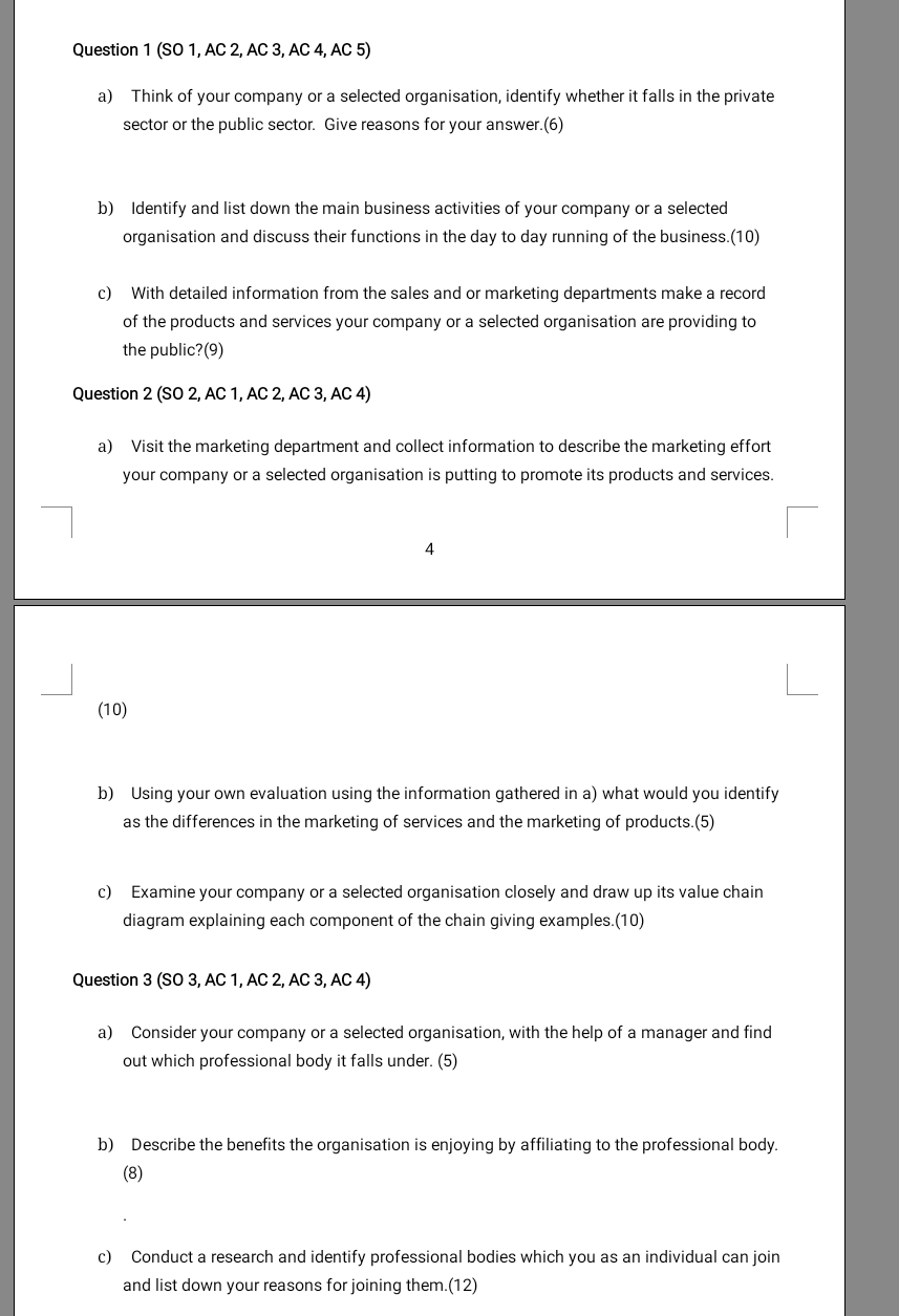 Question 1 (SO 1, AC 2, AC3, AC 4, AC 5) a) Think
