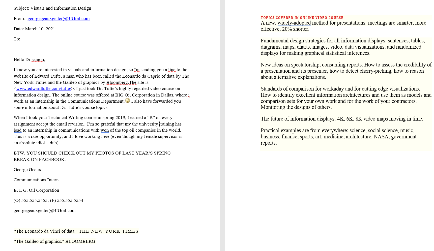 Summary: Revise and proofread a draft email