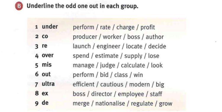 B Underline the odd one out in each group. 1