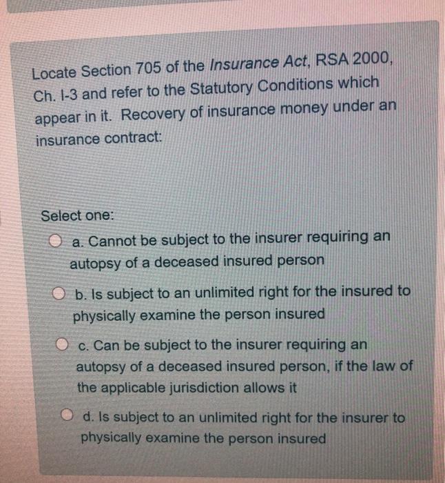 Locate Section 705 of the Insurance Act, RSA