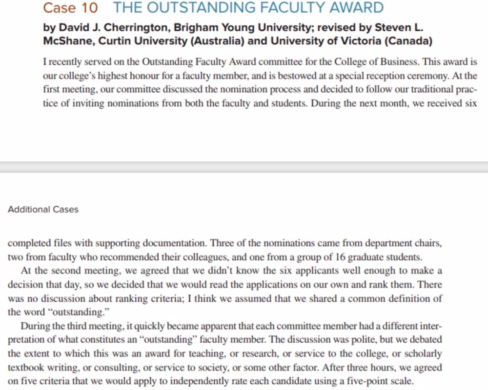 Case 10 THE OUTSTANDING FACULTY AWARD Q1: what