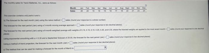 The monthly sales for Yazid Batteries, Inc., were
