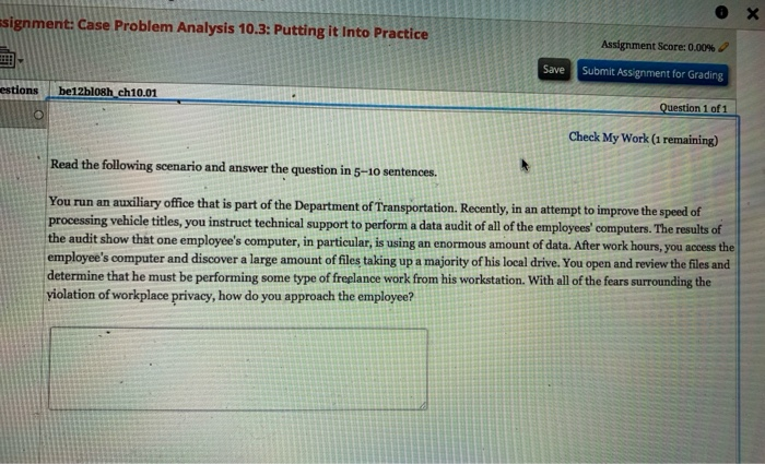 ssignment: Case Problem Analysis 10.3: Putting it