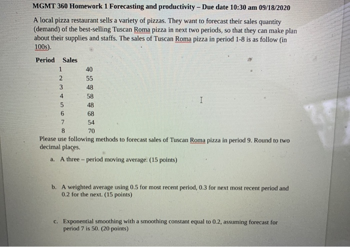 MGMT 360 Homework 1 Forecasting and productivity