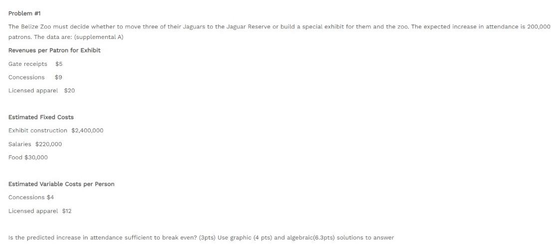 Problem #1 The Belize Zoo must decide whether to