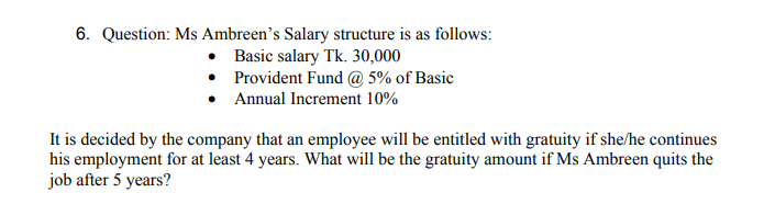 5. Total Salary TK. 50,000 Basic TK 40,000 House