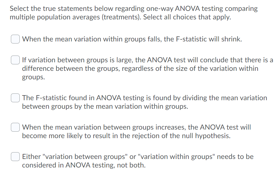 Select the true statements below regarding