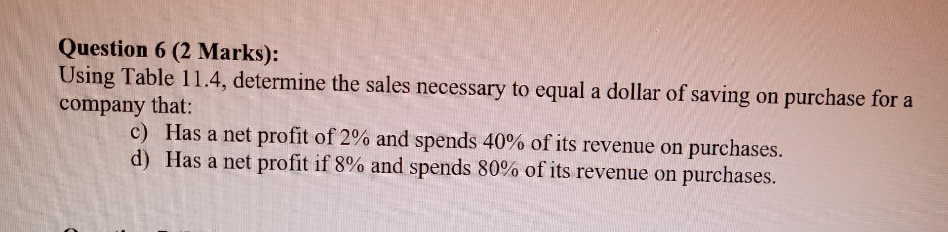 Question 6 (2 Marks): Using Table 11.4, determine