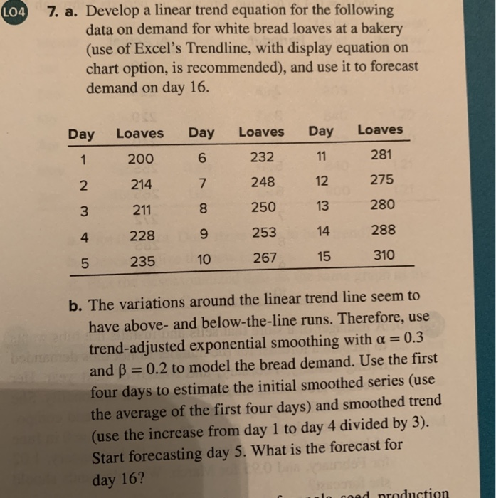 L04 7. a. Develop a linear trend equation for the