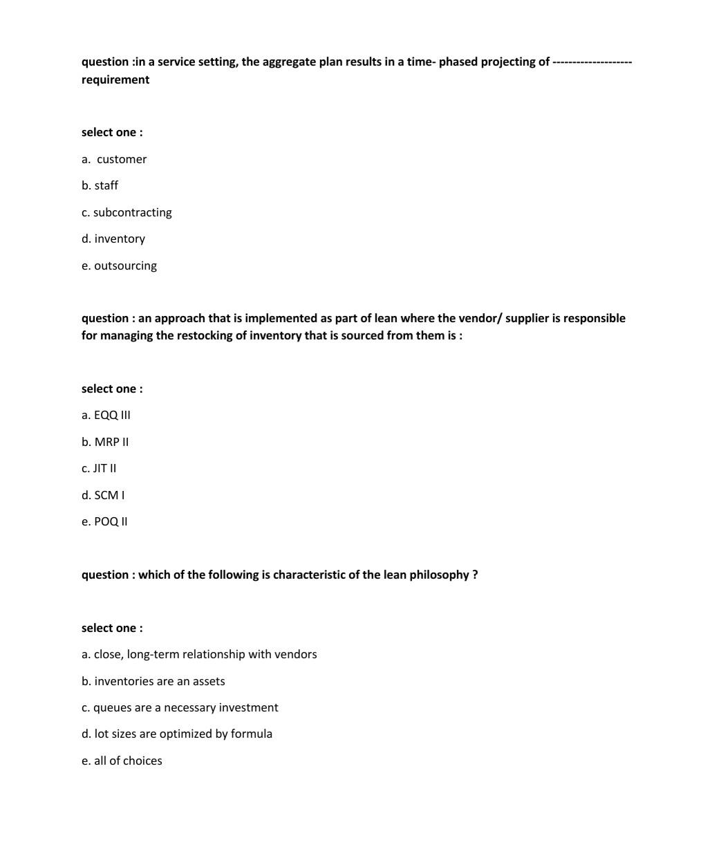 question :in a service setting, the aggregate