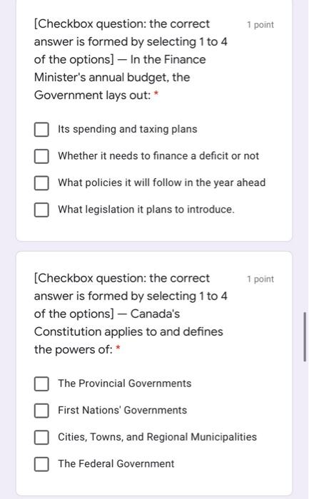 1 point (Checkbox question: the correct answer is