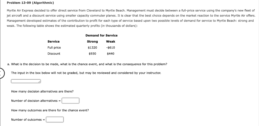 Problem 13-09 (Algorithmic) Myrtle Air Express