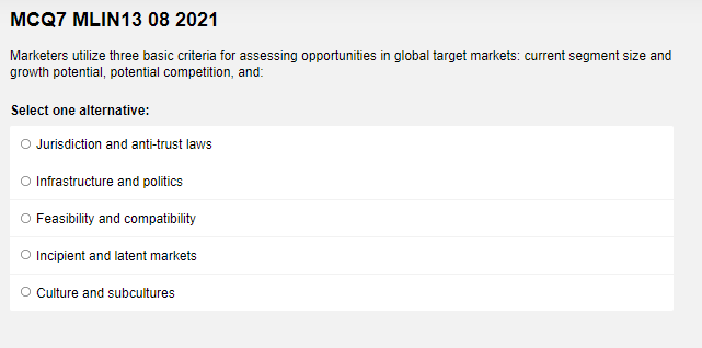 MCQ7 MLIN13 08 2021 Marketers utilize three basic