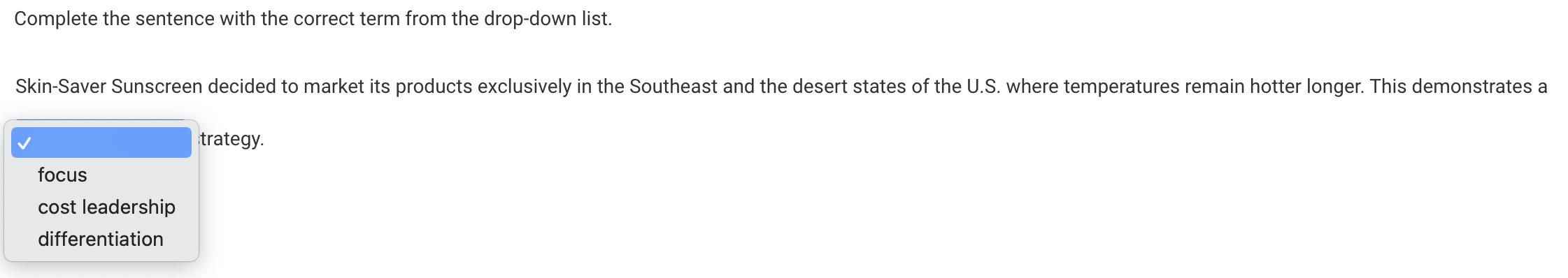 2 Complete the sentence with the correct term