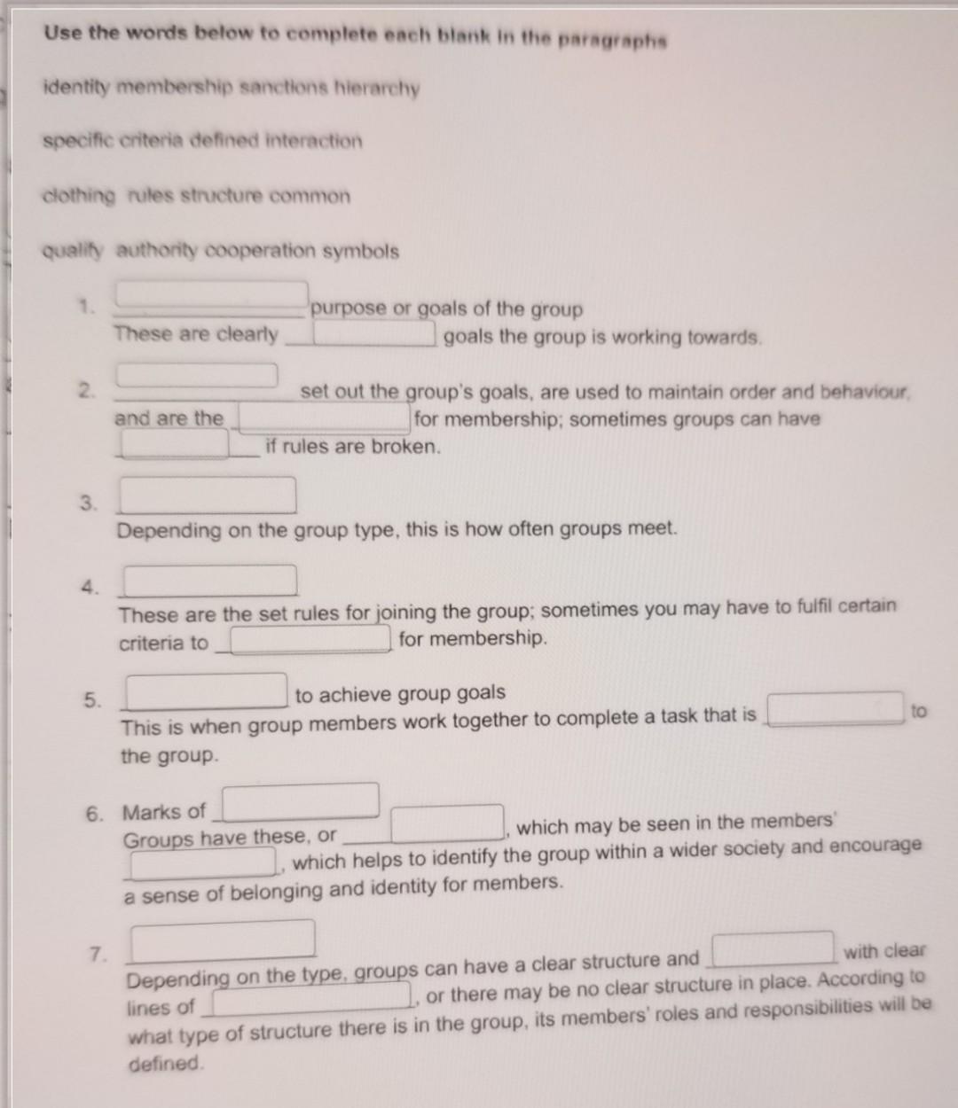 help please..... Use the words below to complete