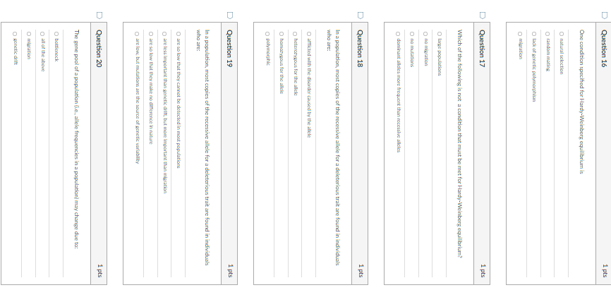 D Question 16 1 pts One condition specified for