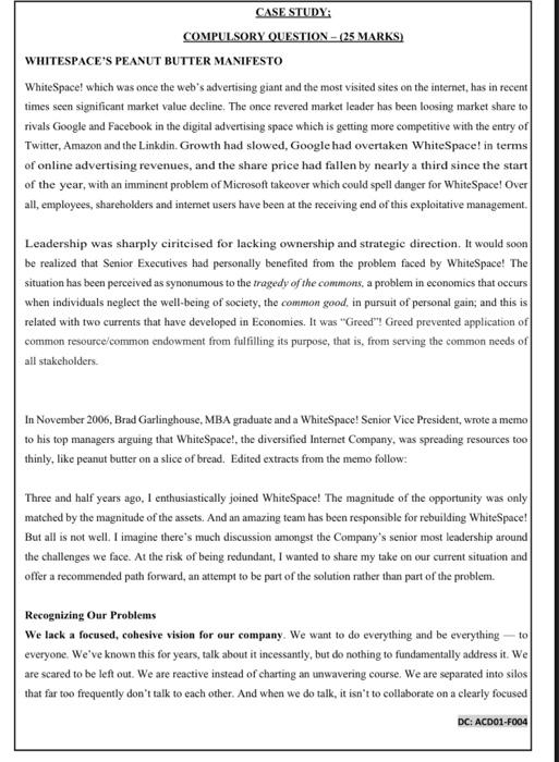 THE COURSE IS BUSINESS POLICY AND STRATEGY CASE