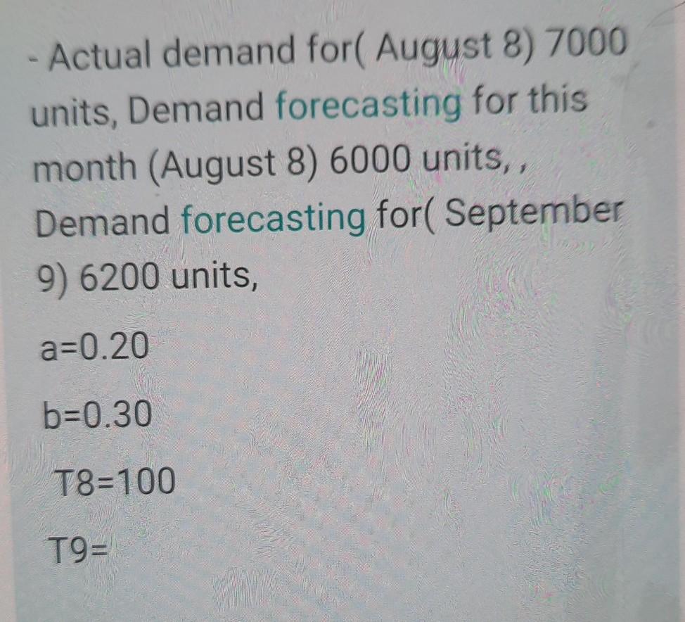 - Actual demand for( August 8) 7000 units, Demand