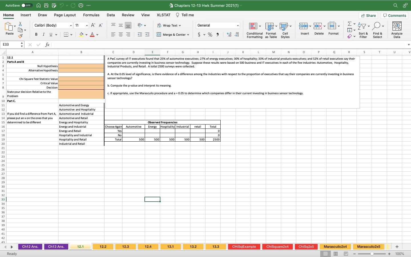 AutoSave OFF @ E. 1 Chapters 12-13 Hwk Summer