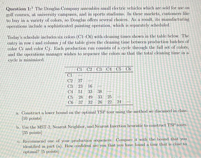 Question 1: 1 The Douglas Company assembles small