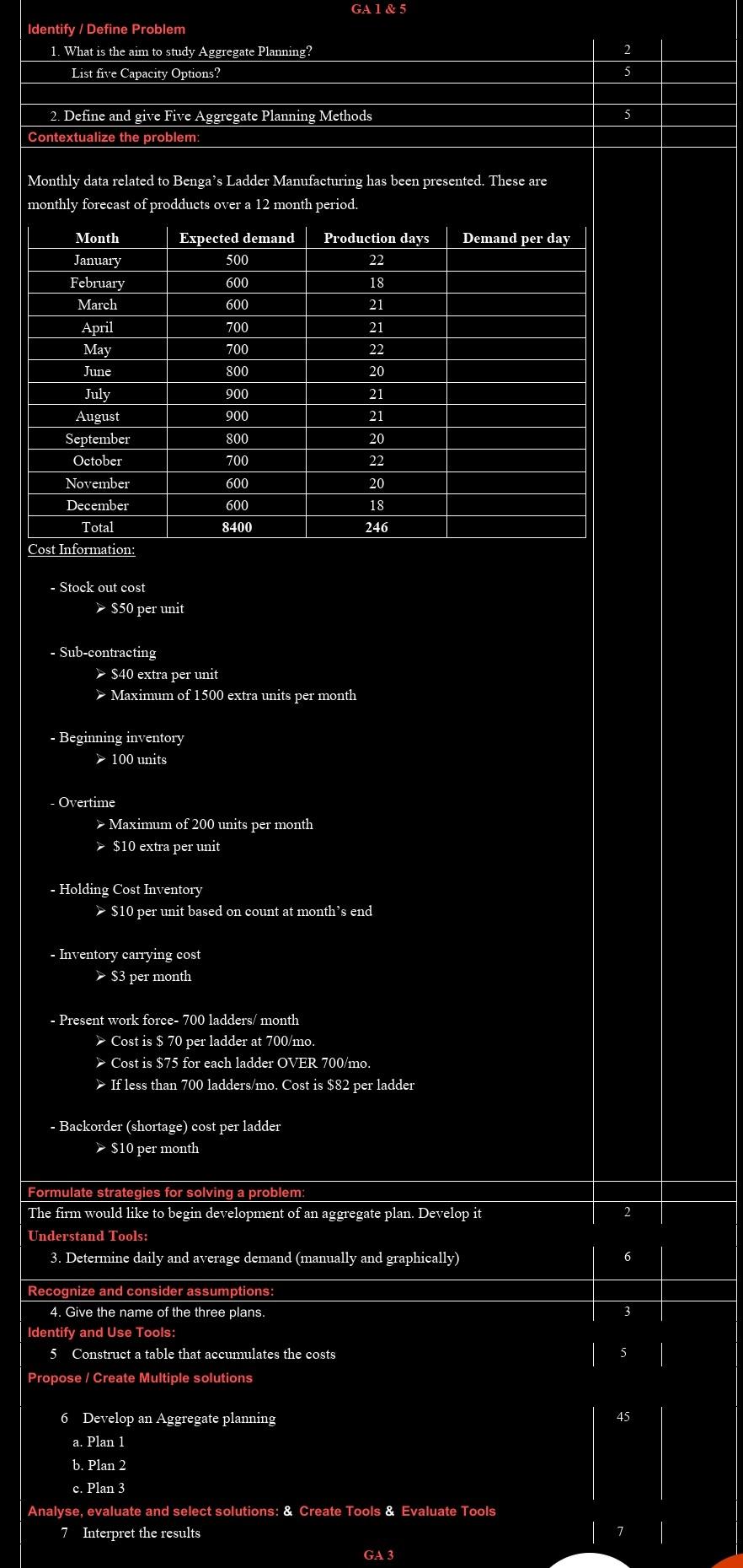 Number 6 GA1 & 5 Identify / Define Problem 1.