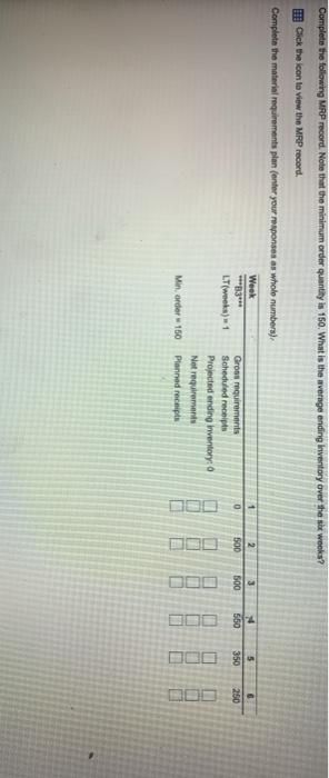 Complete the following MRP record. Note that the