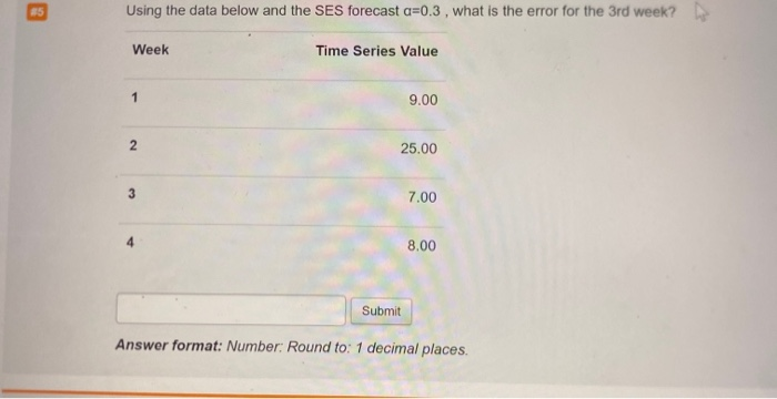 Using the data below and the SES forecast a=0.3,