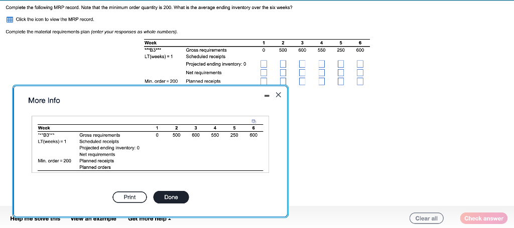 Complete the following MRP record. Note that the