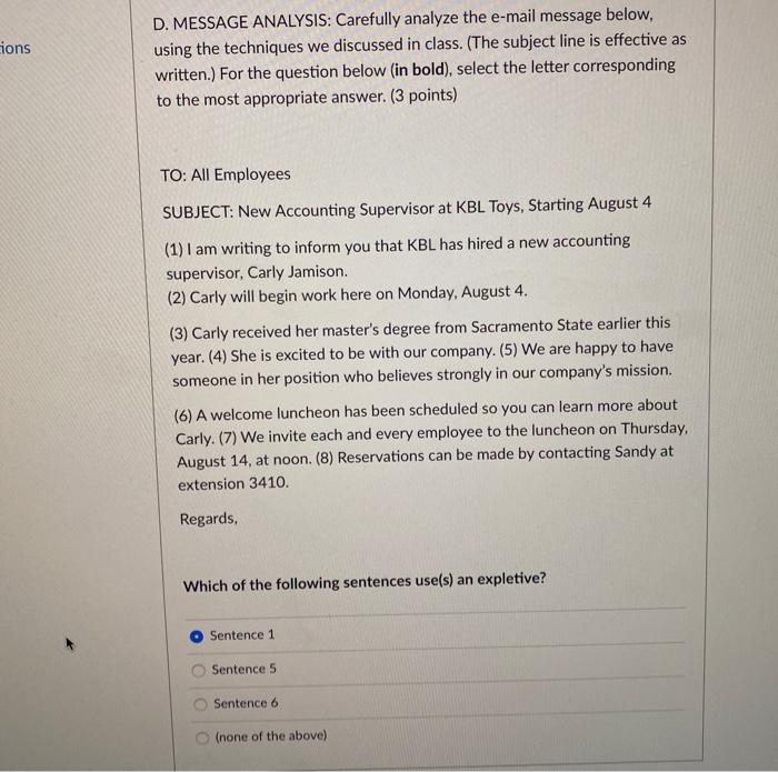 ions D. MESSAGE ANALYSIS: Carefully analyze the