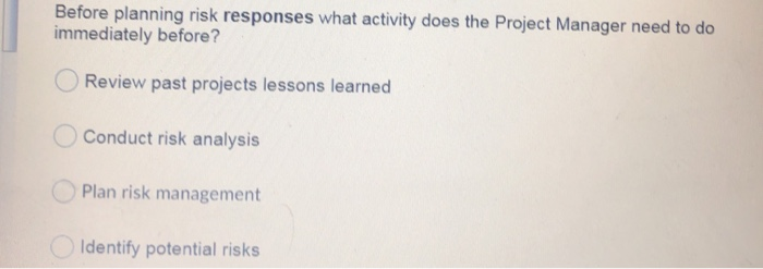 Before planning risk responses what activity does