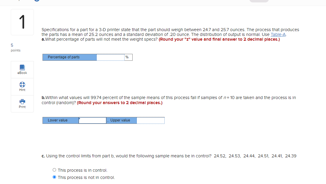 1 Specifications for a part for a 3-D printer