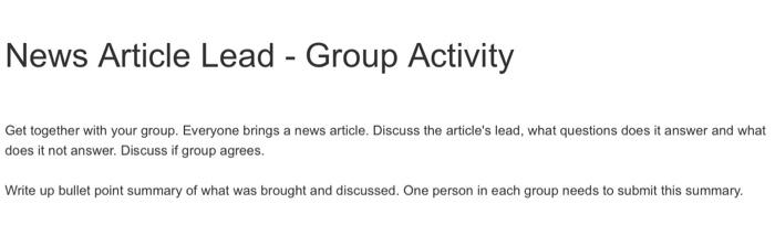 News Article Lead - Group Activity Get together