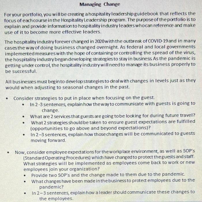 Managing Change For your portfolio, you will be