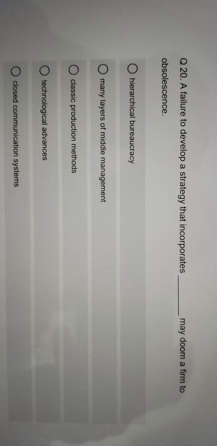 Q 20. A failure to develop a strategy that