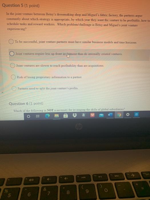 Question 5 (1 point) In the joint venture between