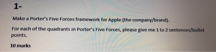 1- Make a Porter's Five Forces framework for