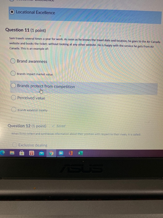 Locational Excellence Question 11 (1 point) Sam