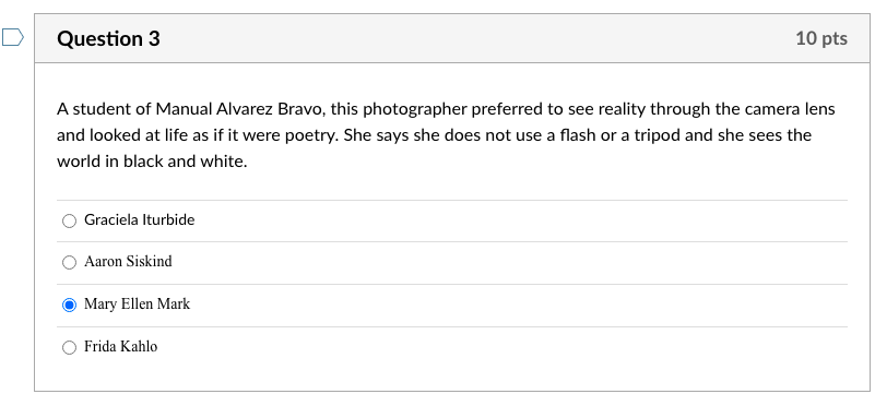 Question 3 10 pts A student of Manual Alvarez