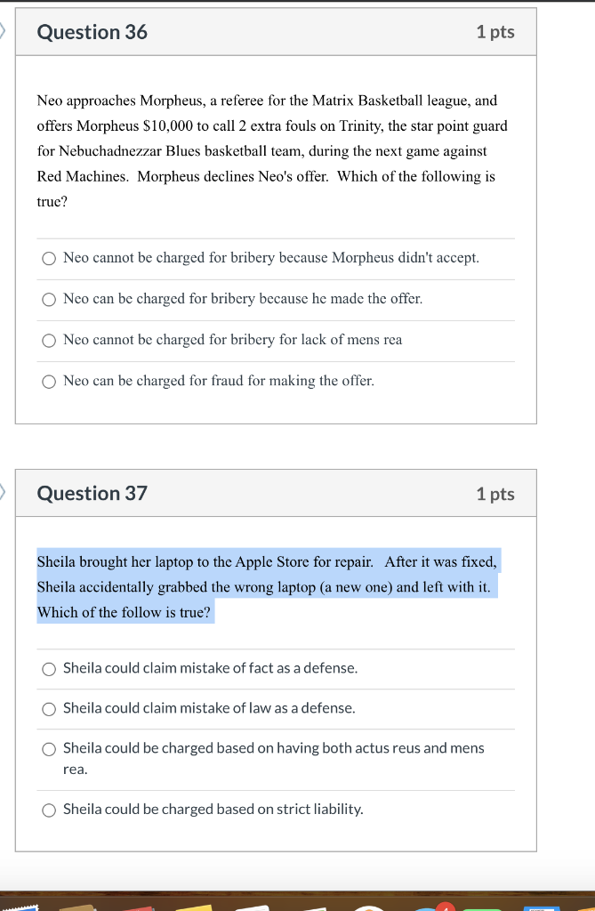 Question 36 1 pts Neo approaches Morpheus, a