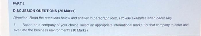 PART 2 DISCUSSION QUESTIONS (20 Marks) Direction: