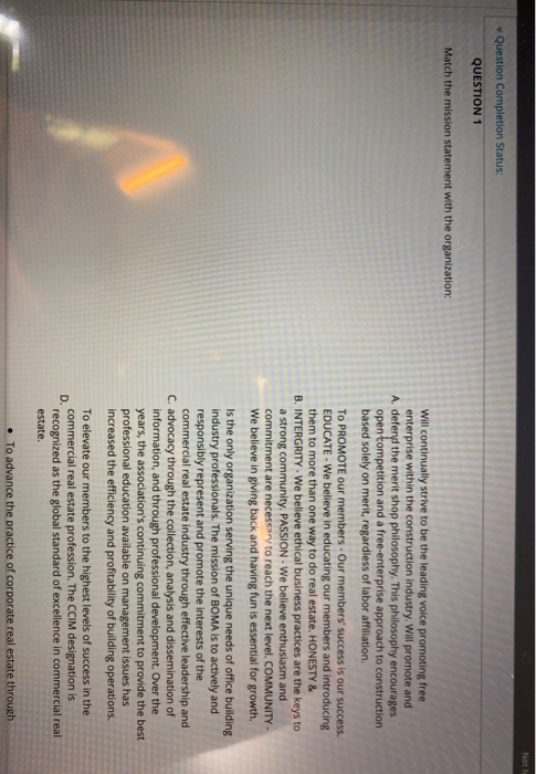 Not Question Completion Status: QUESTION 1 Match