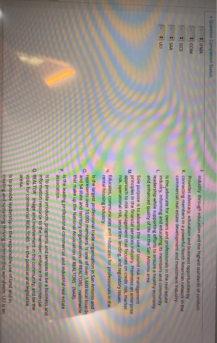 Not Question Completion Status: QUESTION 1 Match