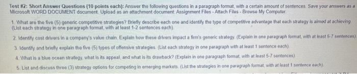 Test #12: Short Answer Questions (10 points