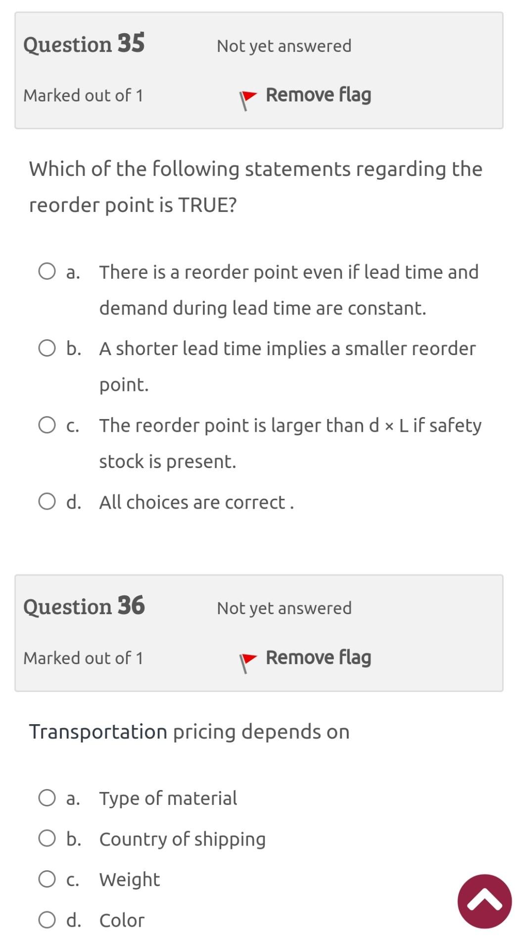 Question 35 Not yet answered Marked out of 1